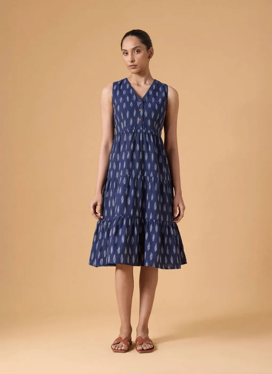 Quiet Motion Dress - Indigo Ikkat