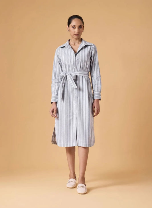 Studio Shirt Dress - Office Grey Stripes